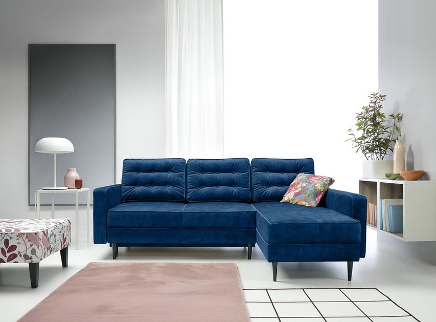 Corner sofa with sleeping function Juttic 227 cm (Fabric: Riviera 81, Legs: Black, Side: Right)