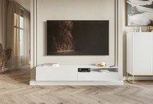 Veldio TV cabinet with a milled front and a 175 cm recess, white, hanging