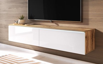 TV Cabinet Kane 140 cm (Wotan Oak / Gloss White, LED)