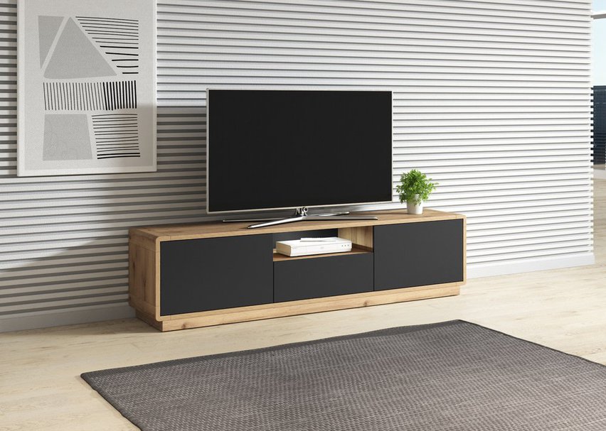 Purnia TV cabinet 180 cm Taurus oak with black fronts (Lighting: No)