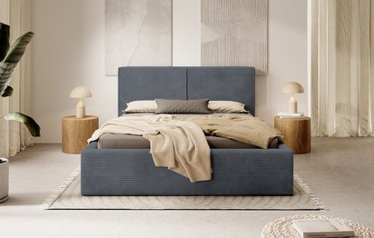 Upholstered bed 180/200 cm Farese gray Poso 60 with container and gas strut, corduroy