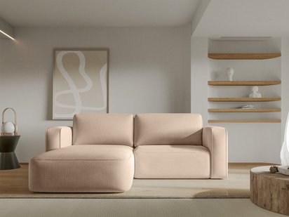 Bissari L-shaped left-hand corner sofa with sleeping function with Perla 10 corduroy container