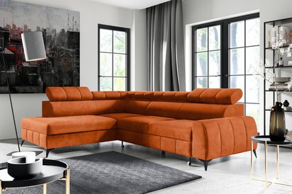 Corner sofa with sleeping function London L-shaped left side with container Kronos 40 velour