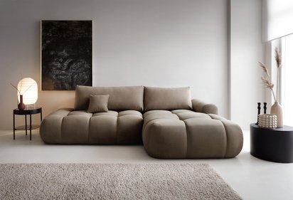 Ombo L-shaped corner sofa with sleeping function with container Salvador 03, hydrophobic velvet, right-hand side