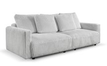 Megamo sofa bed with sleeping function and bedding container, light gray corduroy