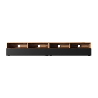 TV cabinet with two drawers Rednaw 200 cm (Colour variant: Wotan Oak / Gloss Black, Colour: Non)