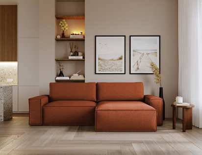 Brylio L-shaped corner sofa with sleeping function with storage, universal, copper plush