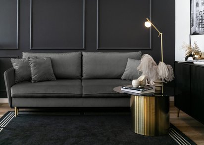 Volio three-seater sofa, hydrophobic velvet, gold legs