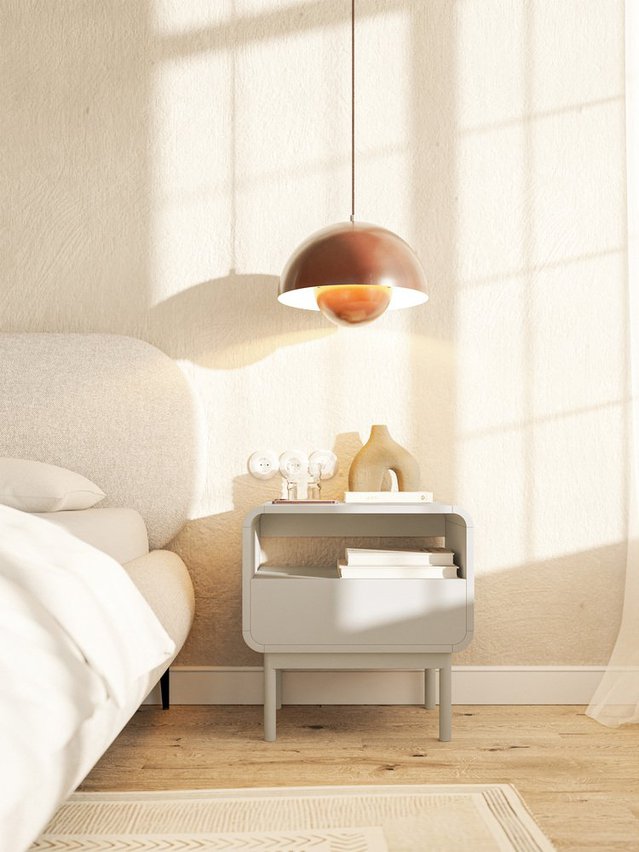Oro bedside table 54 cm with drawer and alcove cashmere