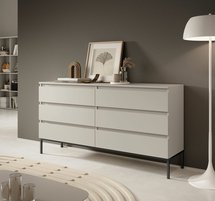 Bemmi Beige six-drawer chest of drawers with black legs