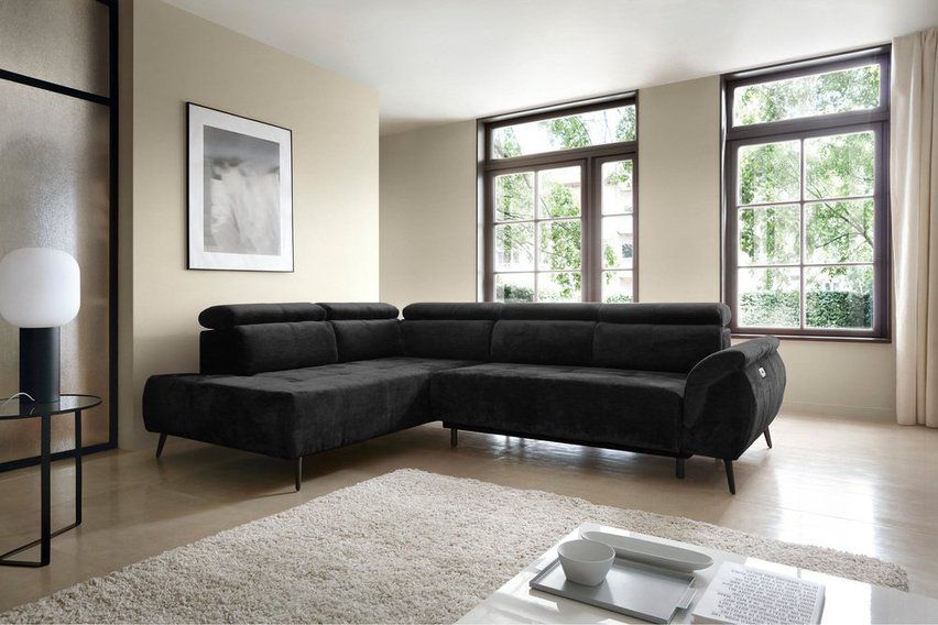 Corner sofa with sleeping function Mamutio L-shaped with side section Aphrodite 23 chenille left-hand side