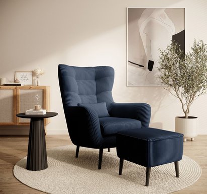 Vence Lincoln 77 lounge chair with footstool, black legs