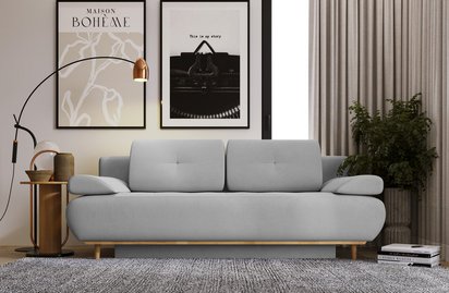 Marene three-seater sofa bed with storage, light gray, water-repellent