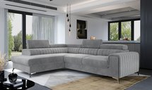 Corner sofa with sleeping function Negreiros L-shaped with container and adjustable headrests gray water-repellent velvet left-hand side