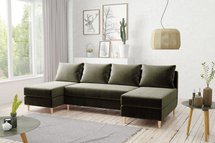 Corner sofa with sleeping function Squetta U-shaped with container universal Kronos 46 velour