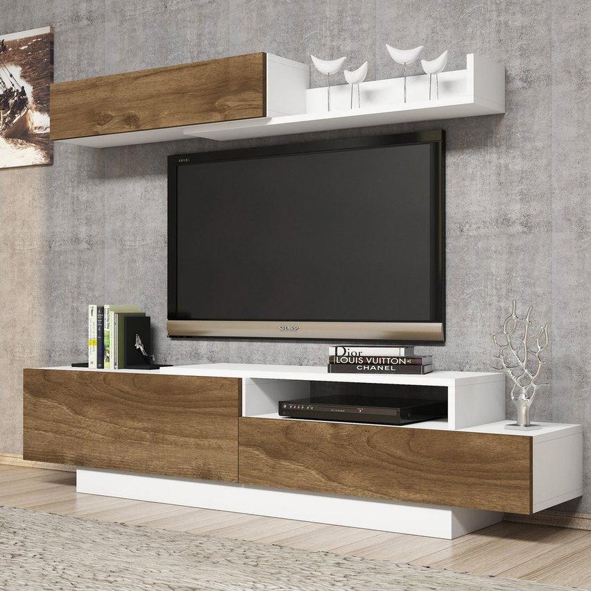 Enriso TV cabinet with wall shelf