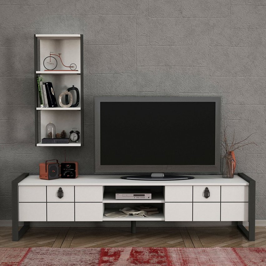 Korpinal TV cabinet, white, with wall shelf