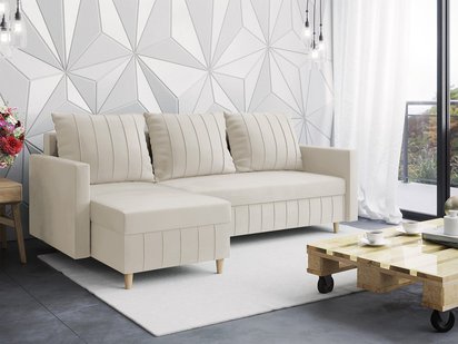 Morpreses L-shaped corner sofa with sleeping function with storage, universal cream velvet