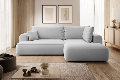 Ovo II L-shaped corner sofa with sleeping function Castel 80 with side and container, easy-to-clean velvet, right-hand