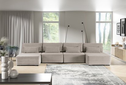 Corner sofa with sleeping function Moduliano U-shaped large with storage universal dark beige corduroy