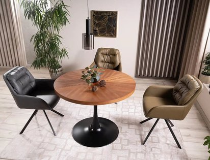 Amadeo dining table round top 80 cm walnut/matt black