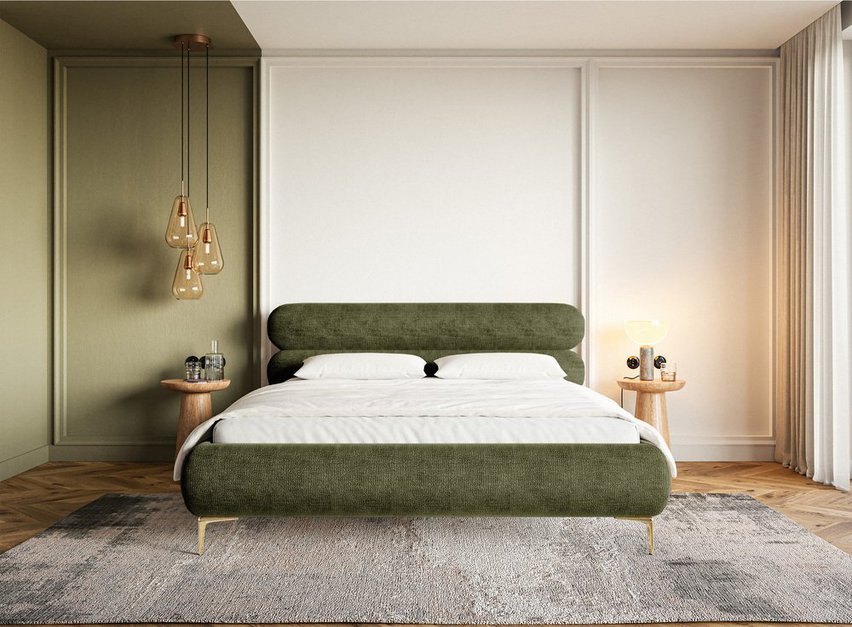 Upholstered bed 140x200 cm Roule Perfect Harmony 39 chenille gold legs