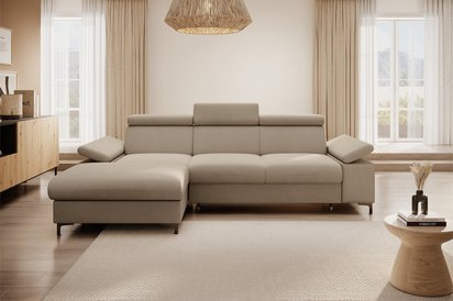 Corner sofa with sleeping function Millefolium L-shaped with storage beige velvet hydrophobic left-sided