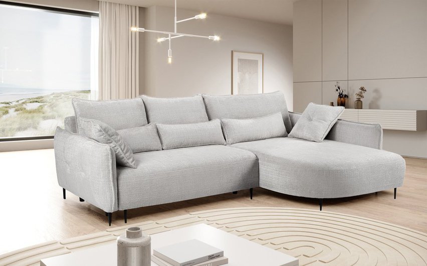 Oblivio corner sofa with sleeping function L-shaped with container (Fabric: Haga 06, Side: Right)