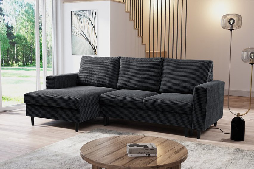 Corner sofa with sleeping function Nalika L-shaped with storage Poso 34 corduroy left-hand side