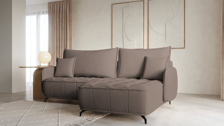 Corner sofa with sleeping function Arandes L-shaped with container Salvador 03 hydrophobic velvet right-hand side