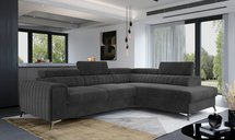 Corner sofa with sleeping function Negreiros L-shaped with container and adjustable headrests dark gray water-repellent velvet right-hand side