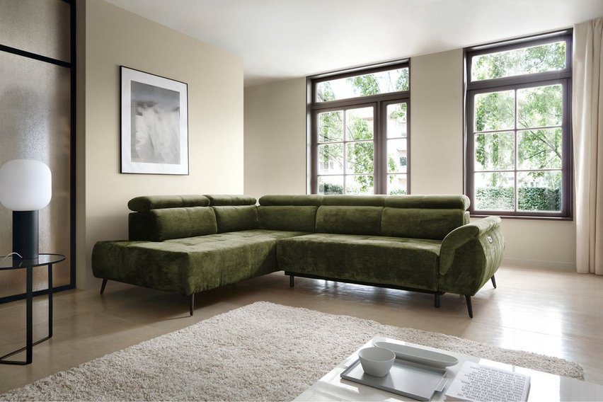 Corner sofa with sleeping function Mamutio L-shaped with side section Aphrodite 12 chenille left-hand side