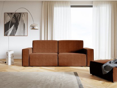 Copertino three-seater sofa bed, copper, hydrophobic velvet