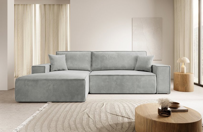 Corner sofa bed Farese New L-shaped with container (Fabric: Poso 55, Side: Left)