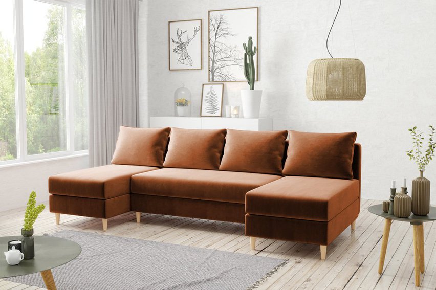 Corner sofa with sleeping function Squetta U-shaped with container universal Kronos 40 velour