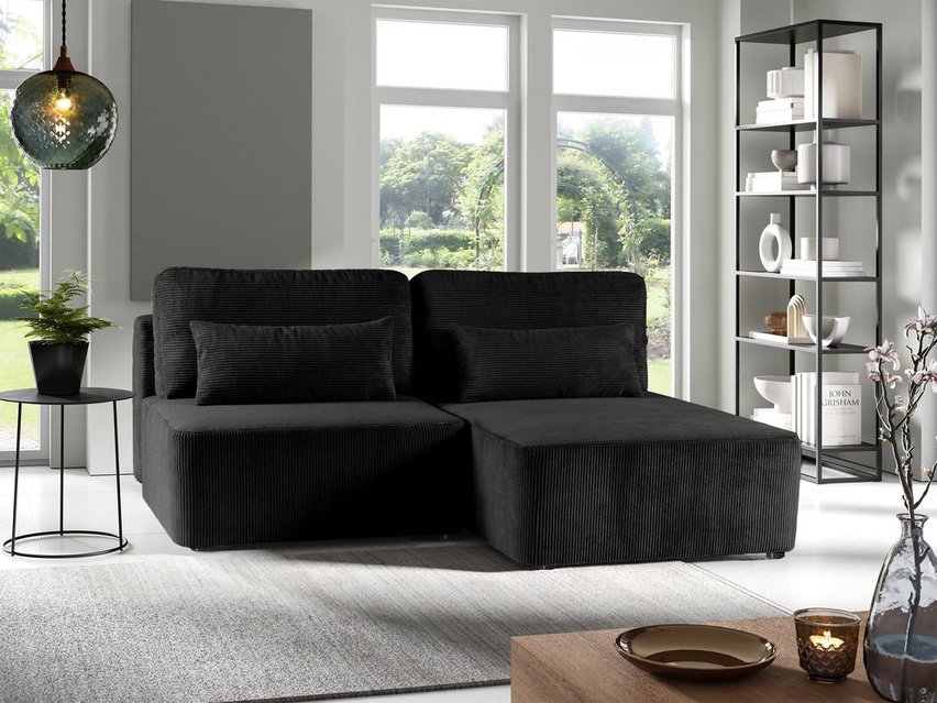 Corner sofa with sleeping function Moduliano L-shaped with storage universal black corduroy