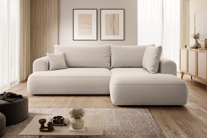 Ovo II L-shaped corner sofa with sleeping function Castel 03 with side and container, easy-to-clean velvet, right-hand