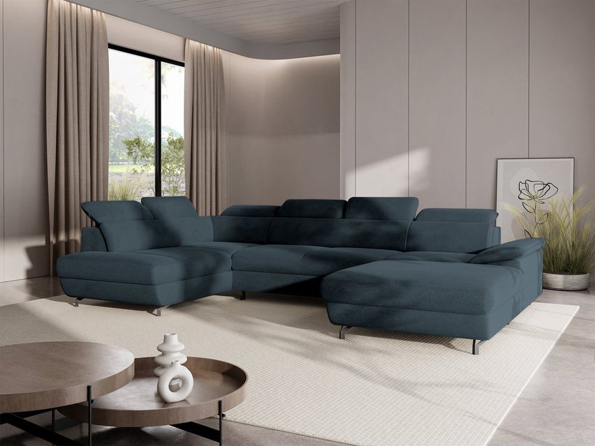 Corner sofa with sleeping function Lambo U-shaped Castel 79 with container, black legs, left-hand side