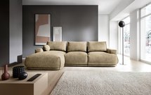 Divo L-shaped corner sofa with sleeping function with a container, beige, hydrophobic braid, left-hand