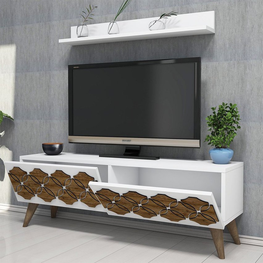 Arabesque TV cabinet with wall shelf