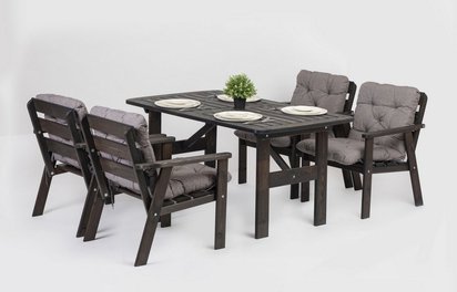 Avoints garden furniture set pine wood table with 4 chairs gray with gray cushions