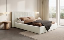 Upholstered bed 140x200 cm Toile with storage box and metal frame Opera cream