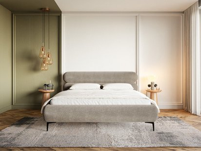 Upholstered bed 160x200 cm Roule with storage, metal frame Amon 16, hydrophobic velvet, black legs