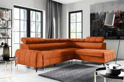 Corner sofa with sleeping function London L-shaped right side with container Kronos 40 velour