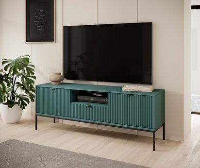 Vellore 154 cm green TV cabinet with grooved fronts, black handles and NOVA RTV-154 frame