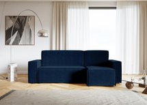 Copertino L-shaped corner sofa with sleeping function with storage, universal, navy blue, hydrophobic velvet