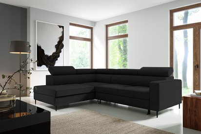 Corner sofa with sleeping function Vero L-shaped with Neve 100 container, left-handed braid