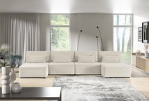 Corner sofa with sleeping function Moduliano U-shaped large with storage universal gray-beige corduroy