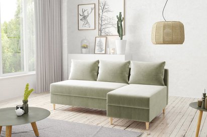 Corner sofa with sleeping function Suspla L-shaped with container universal Kronos 45 velour