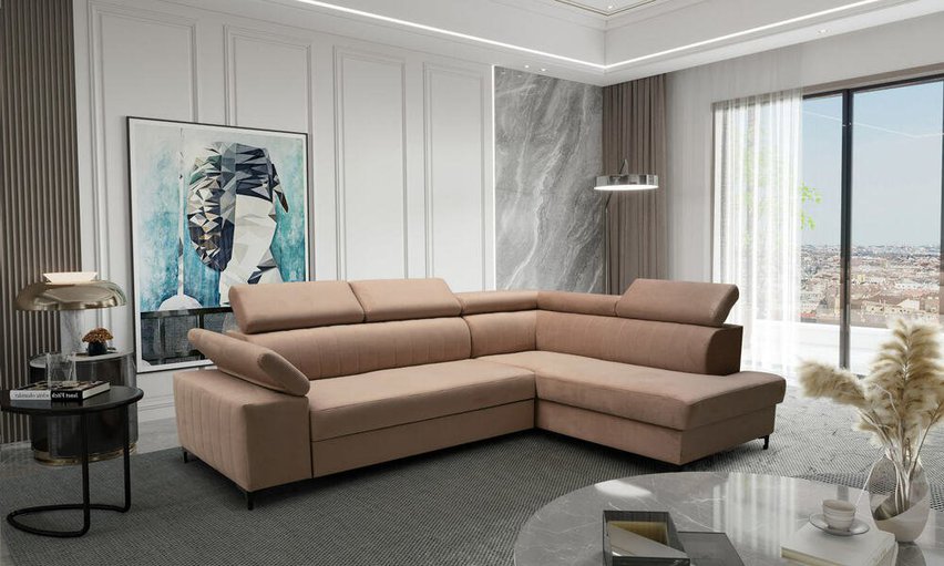 Tazzola L-shaped corner sofa bed with storage (Fabric: Manila 21, Side: Right)